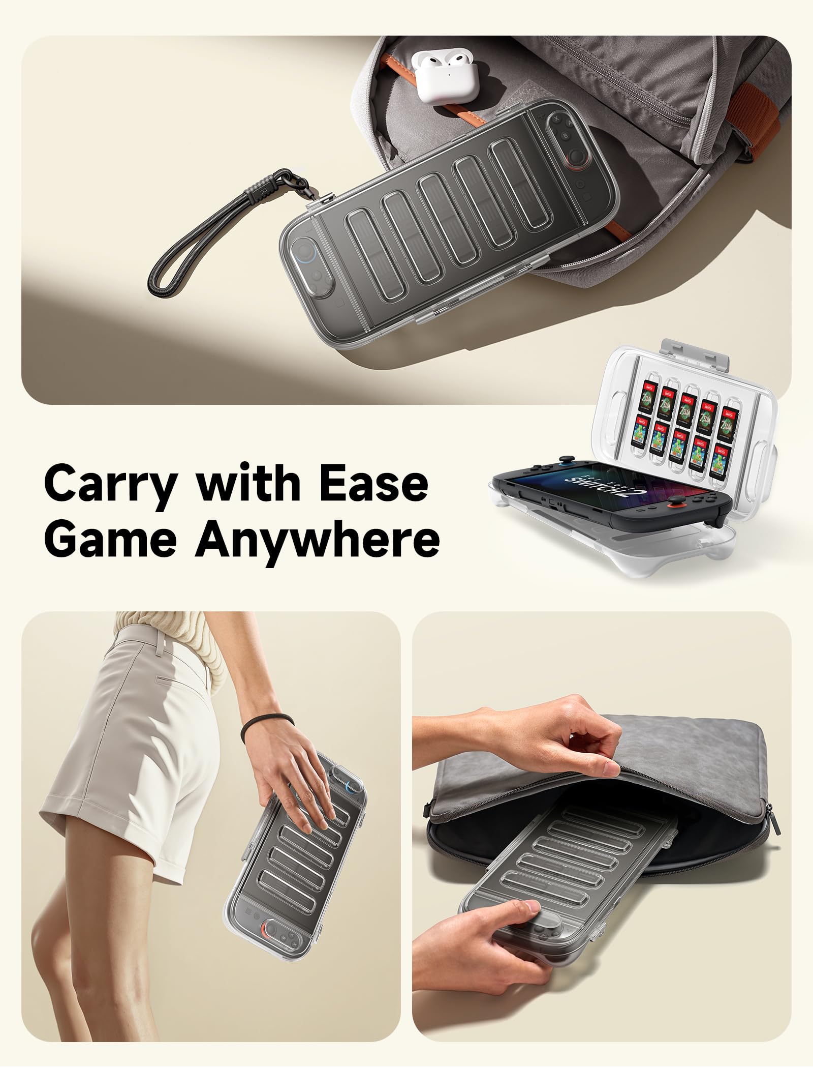 JSAUX Etui do konsoli kompatybilny z Nintendo Switch 2 (2025), twarde etui ochronne z gniazdem na karty do gier, pyłoszczelne, idealne w podróży, smukłe i lekkie – półprzezroczyste, PC0116