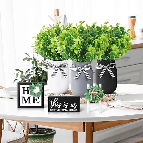 Miniatura 7 de Jexine Centros de mesa de tarro de eucalipto Mason de 12 piezas, decoración de mesa para el hogar, decoración de mesa con niveles, decoración de