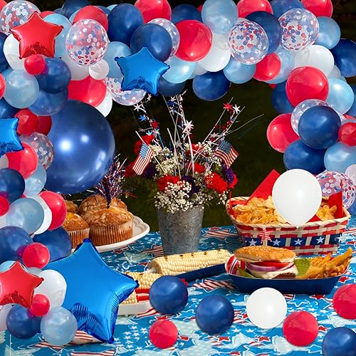 Miniatura 7 de Kit de guirnalda de arco de globos rojos, blancos y azules, azul marino para decoración de graduación 2024, 4 de julio, cumpleaños, béisbol,