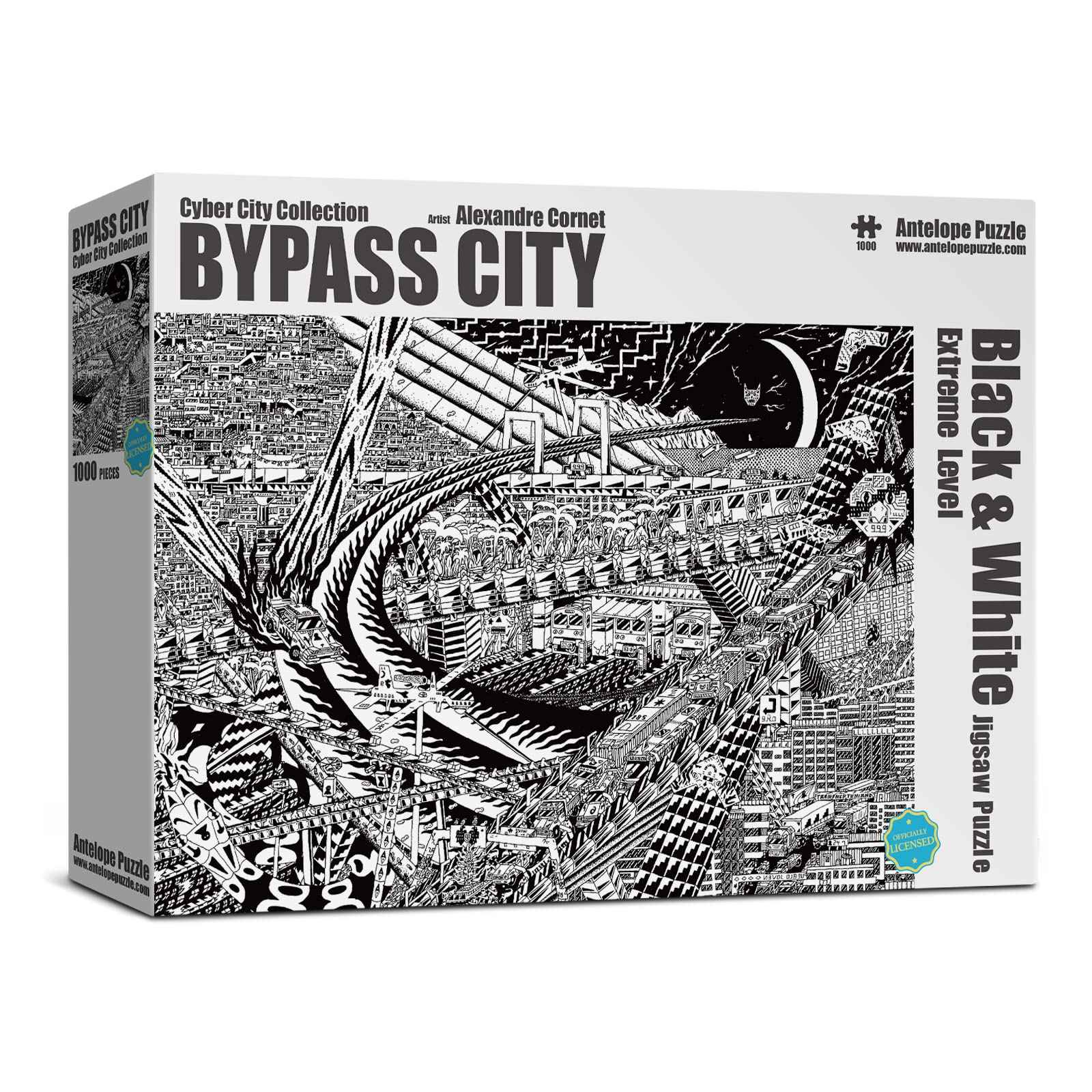 Antelope - Puzzle de 1000 pièces pour adultes, Cyber City Black & White Metropolitan Jigsaw Puzzles 1000 pièces Difficulté de l', haute résolution, finition mate, bords lisses, puzzle sans