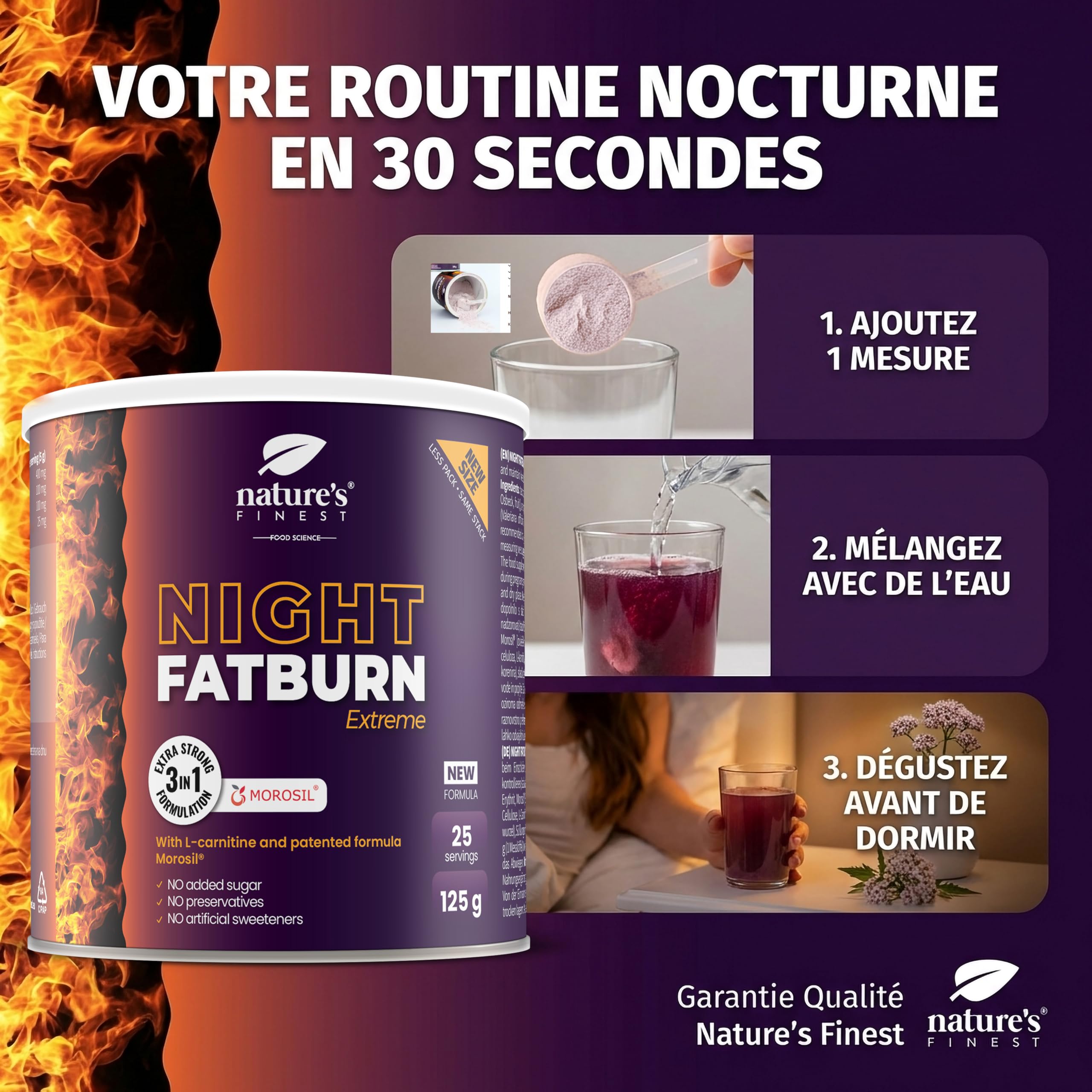 Nutrisslim Night Fatburn Brûleur De Graisse Extrême 125 g Morosil 400 Mg Perte De Poids L-Carnitine Extrait De Vin Rouge Valériane Sommeil