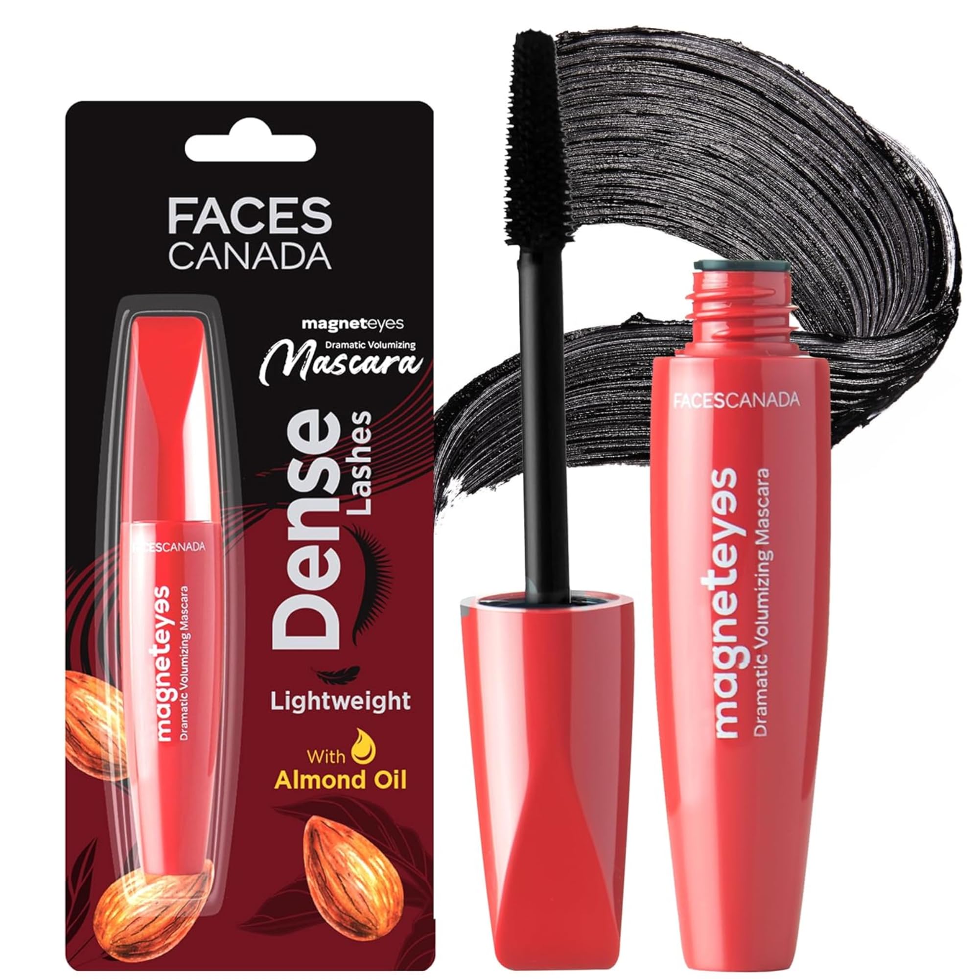 Faces Canada Magneteyes Dramatic Volumizing Mascara | Lightweight Formula with Almond Oil for Nourished, Dense & Fuller Looking Lashes | Smudge Proof, Long Lasting Eye Makeup | 0.32 Fl Oz (9.5ml)