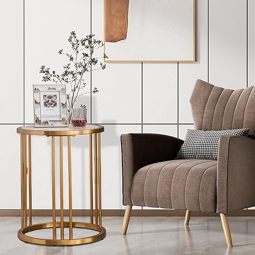 Miniatura 6 de RXRRXY Sintered Stone Round Side Table, Small End Table with Sintered Stone Tabletop and 9 Golden Stainless Steel Legs &amp; Frame, Easy Clean