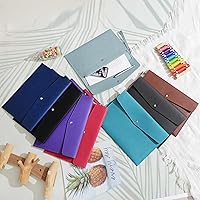 Vista 6 de Wonderpool Carpeta de documentos de piel sintética A4 con sobres de gran capacidad, bolsa de viaje para organizador de papelería y funda para Azul