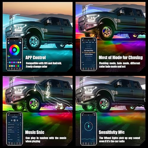 Miniatura 9 de SUNPIE Luces de rueda RGB de 14.5 pulgadas con gran angular para SUVcoches con llanta de 17 pulgadas y 18 pulgadas con LED secuencial, señal de giro