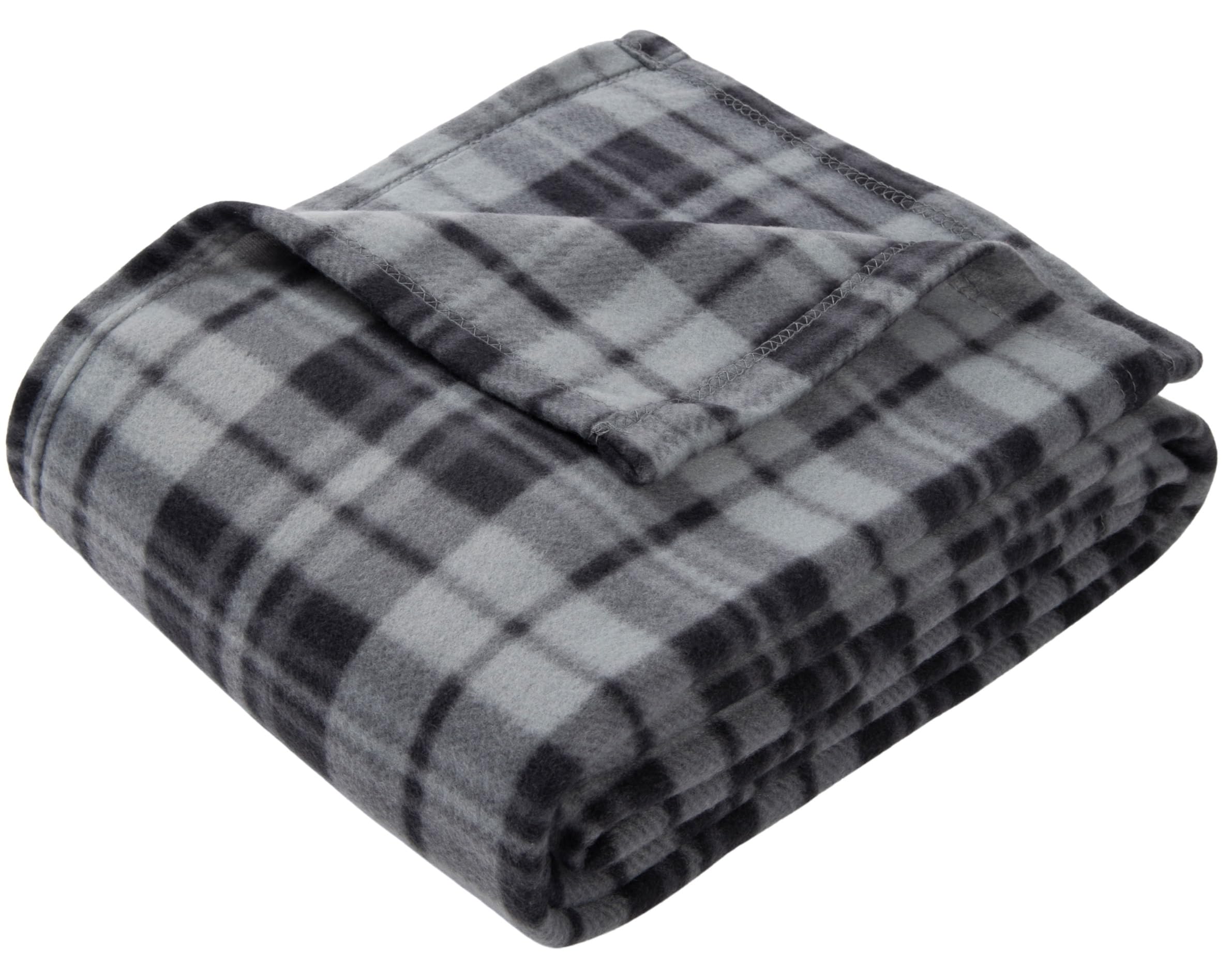 Adore Home Soft and Warm Double 150x200cm Tartan Check Printed Fleece Throw for Sofa Bed Travel Car Blanket (Grey Check)