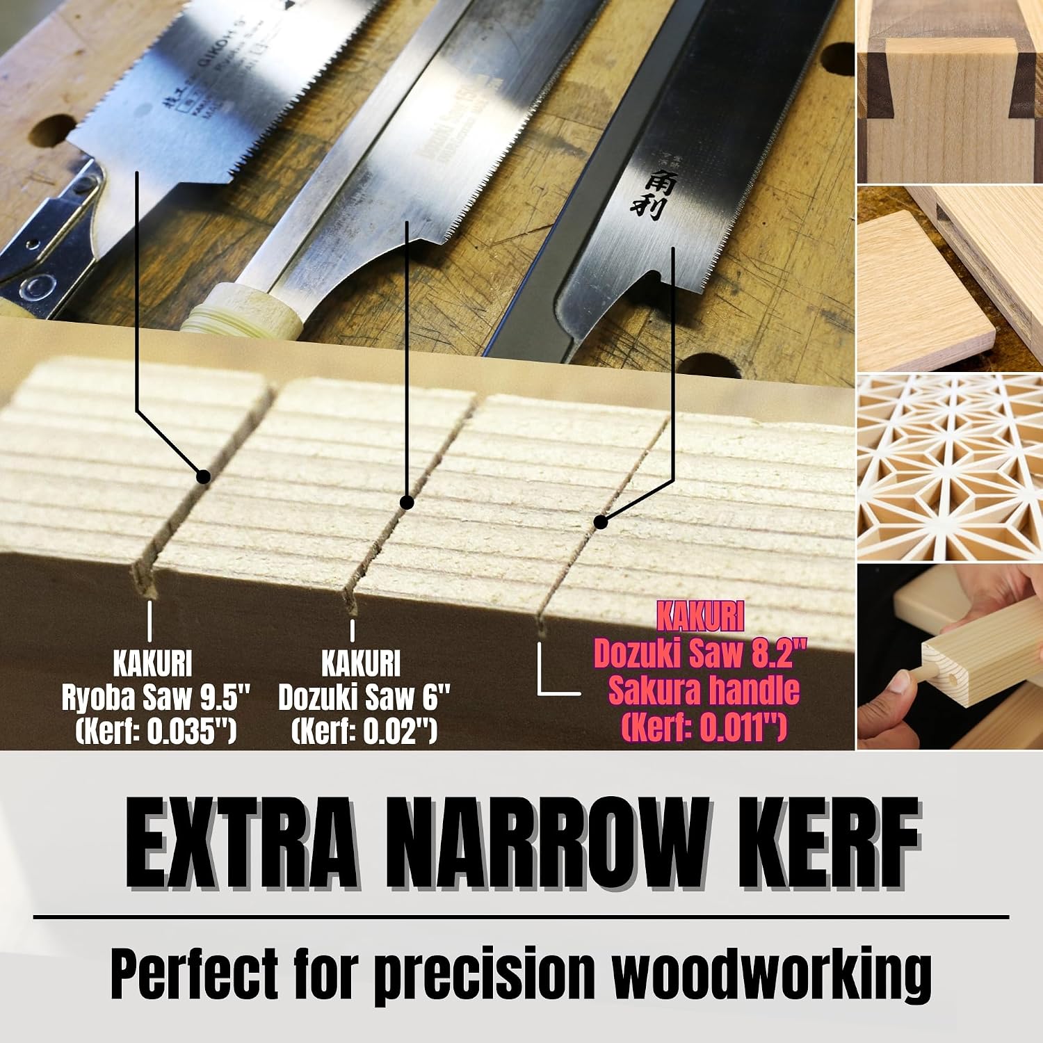 KAKURI Japanese Pull Saw - Dozuki Dovetail Saw 8.2" for Woodworking - Fine Cut Handsaw for Precision Joinery, Tenon, and Kumiko - Sakura Wood Handle with Beeswax Finish - Made in Japan