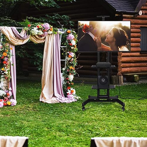 Miniatura 2 de Yaheetech Soporte de TV móvil con ruedas, carrito de TV ajustable con ruedas para TV LCD LED de 32 a 75 pulgadas con estantes de almacenamiento y