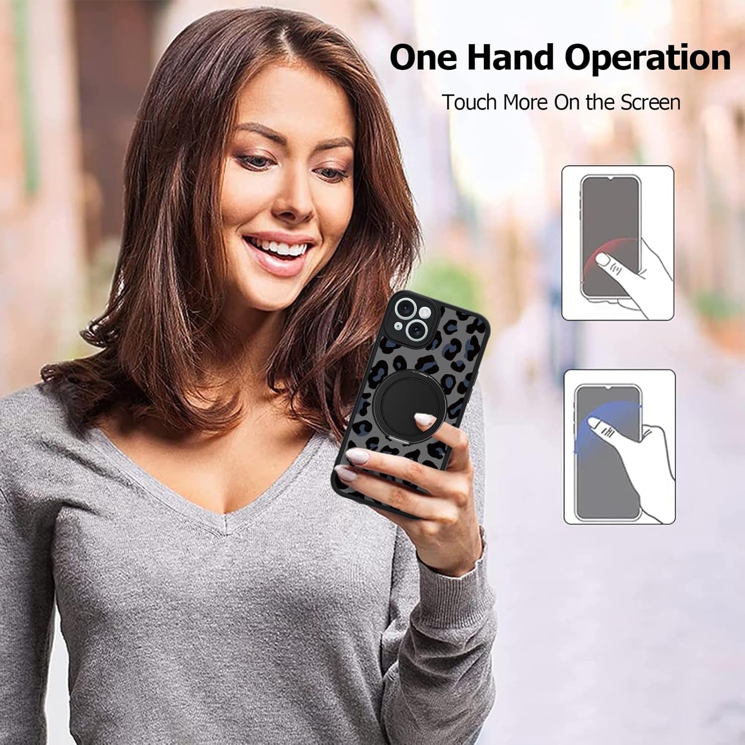 Fiyart Designed for iPhone 14 Case Ring Holder Kickstand Magnetic Bumper Compatible with MagSafe Camera Lens Protection for Women Men Cheetah Print 6.1"-Black - Image 5