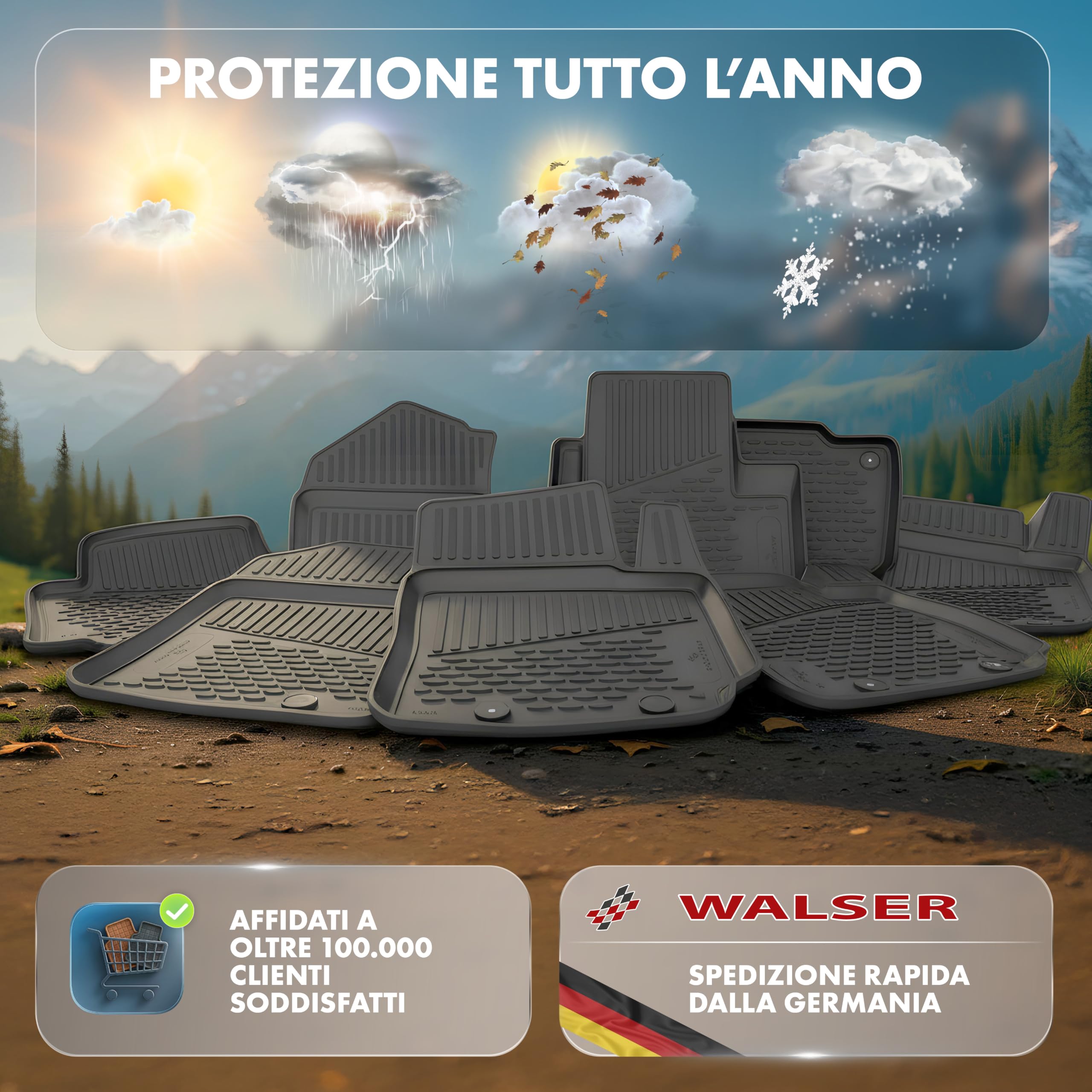 WALSER Tappetini in gomma per auto XTR su misura compatibile con VW Multivan T5 04/2003-08/2015, VW Multivan T6 04/2015-2019