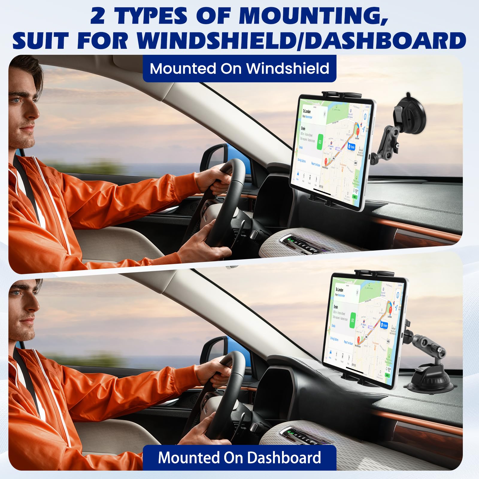 Supporto Tablet Auto Universale a Ventosa, Porta Tablet Regolabile 360° per Parabrezza, Compatibile iPad 10/11/Mini/Pro, Samsung Galaxy, 4,7-12,9 Pollici