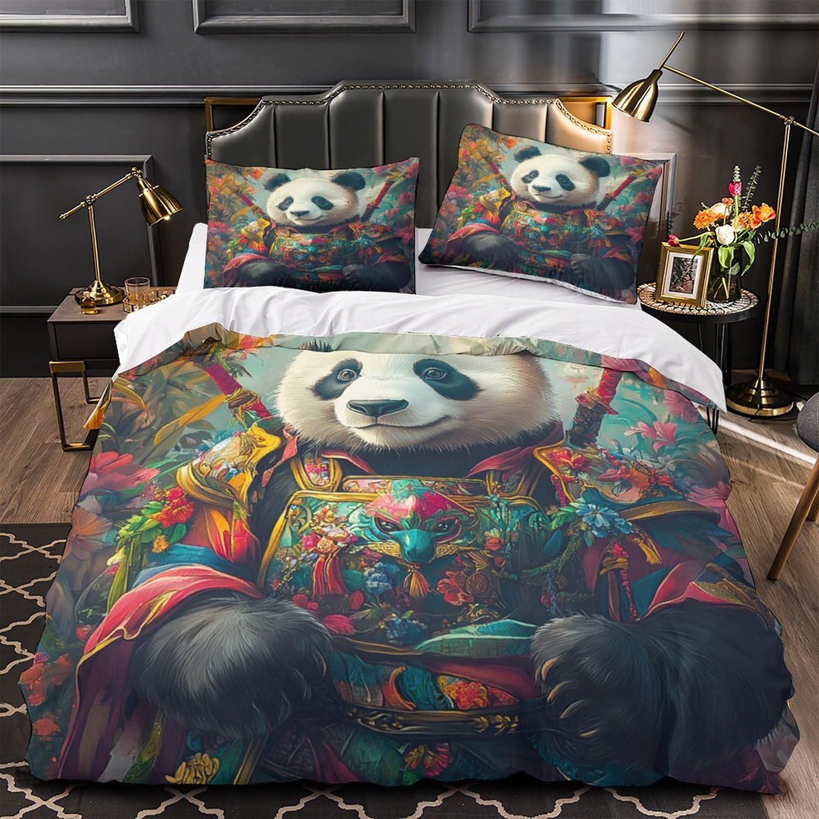 Housse de couette panda 3D 260x220 cm en microfibre avec 2 taies d'oreiller pour lit Super King