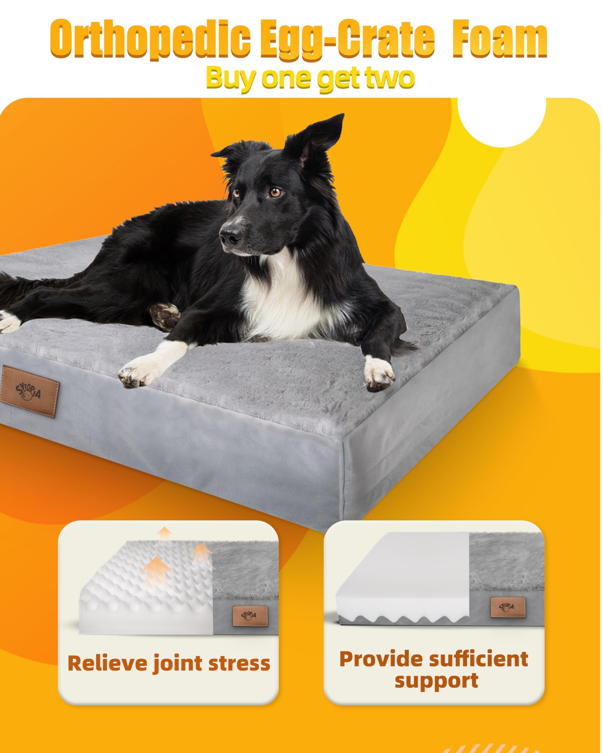 Sytopia 42 Inch Orthopedic Dog Bed for Large Dogs, Chew Proof Extra Large Pet Bed, Washable Waterproof Removable Cover, Anti-Slip Bottom, Durable Crate Mattress for Indoor Outdoor, XL - image 2