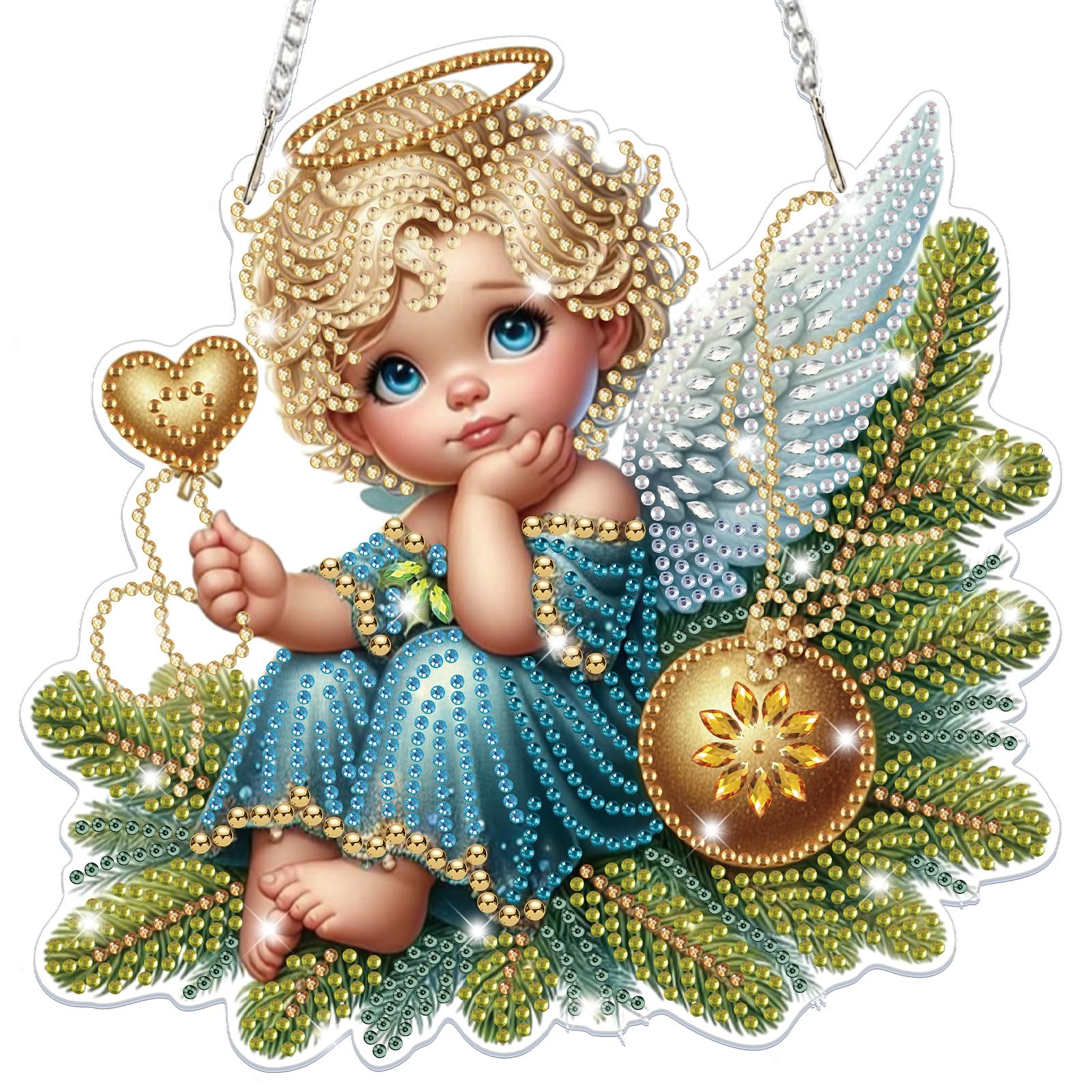 Lxmsja Angel Diamond Art Hanging Ornaments with Chain, Special Shaped Cupid Diamond Painting Pendant Kits for Adults, Crystal Gem Art Suncatchers Kits, Easter Mother's Day Gifts for Home Decor