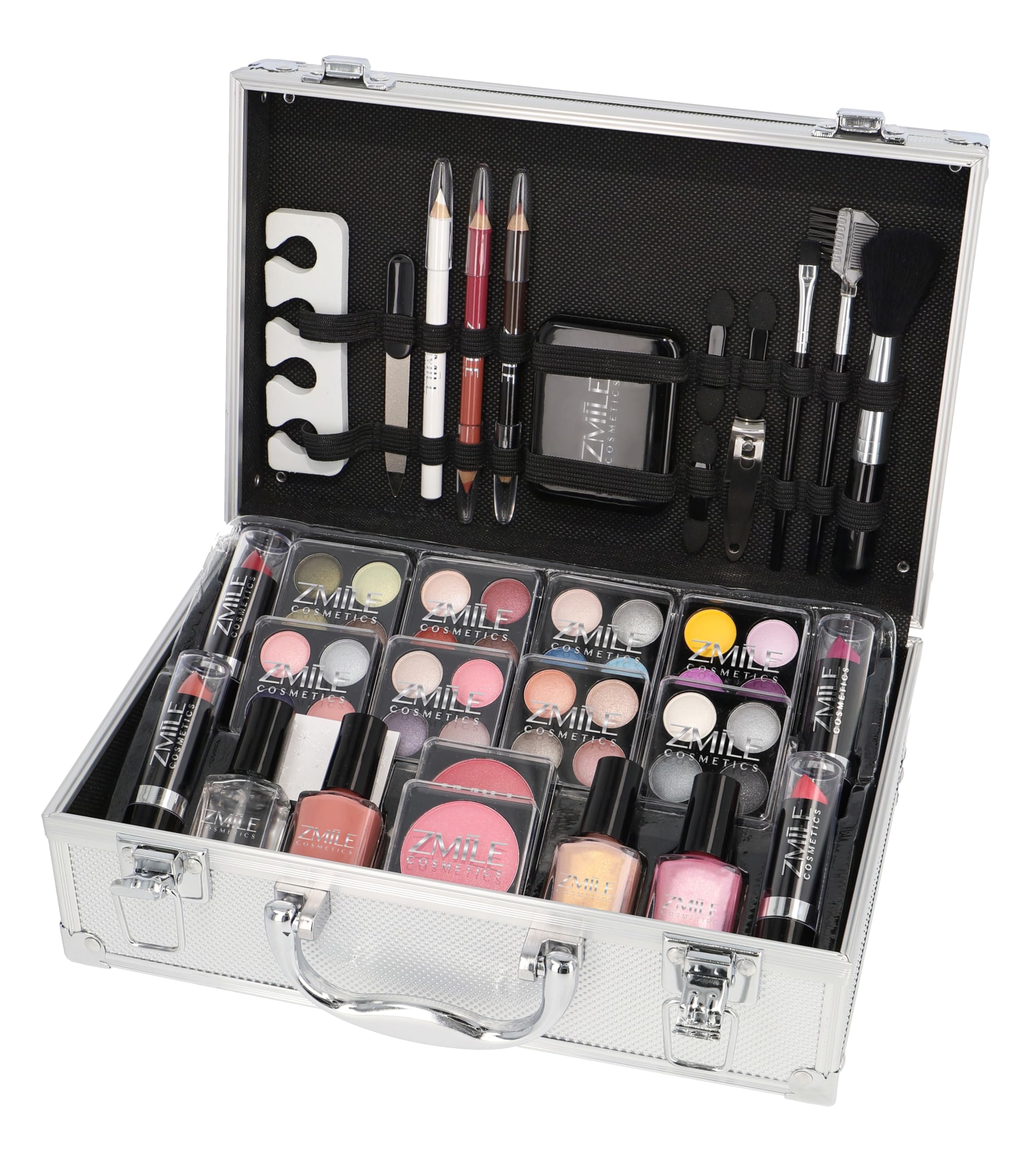 Zmile Cosmetics Make-up Case Set Aluminium Professional Quality with French Manicure 58 Pieces Aluminium Case VEGAN