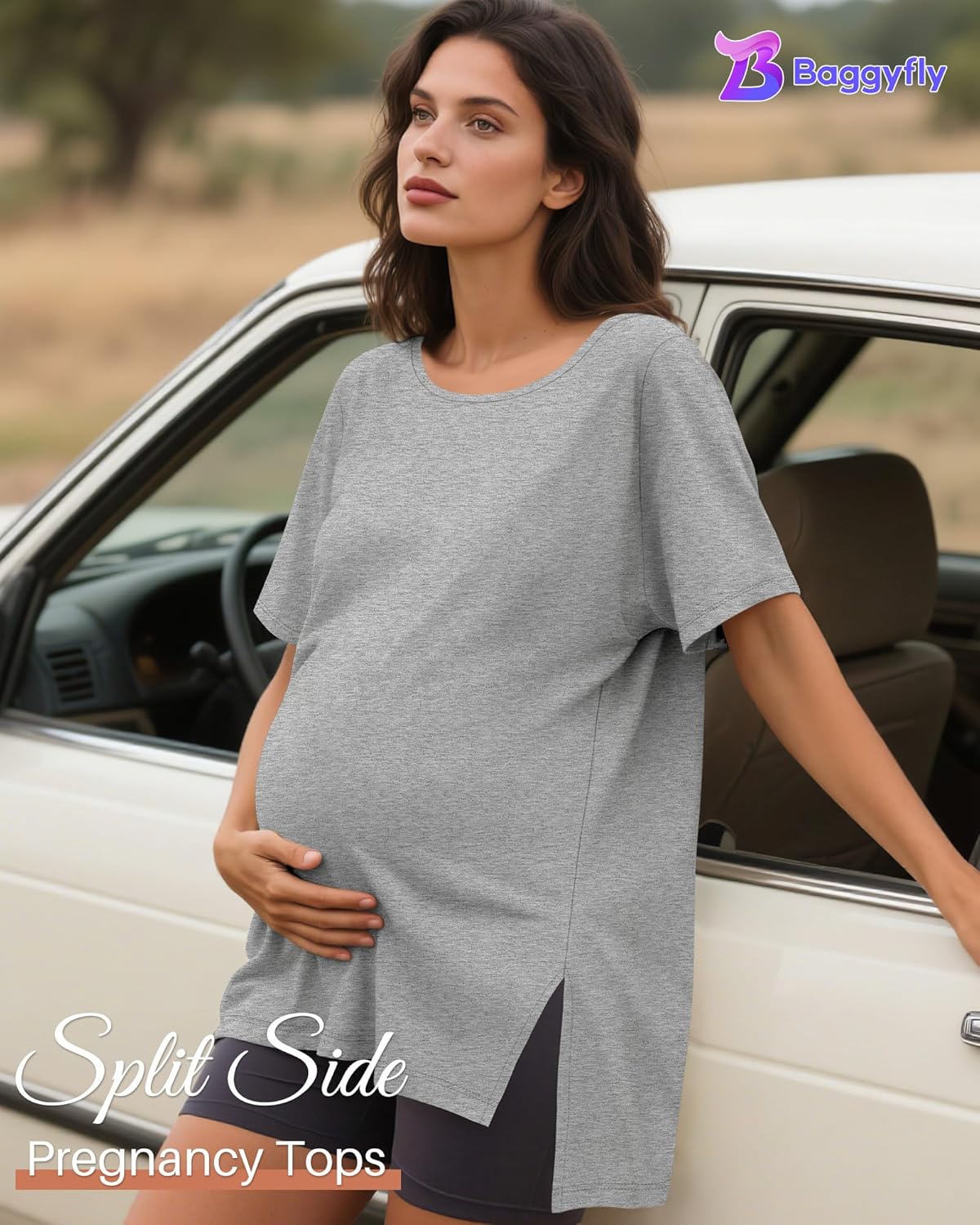 4 Pack Maternity Shirts Split Side Cotton Pregnancy Tops Loose Fit Crewneck Short Sleeve Casual Maternity Clothes - Image 2