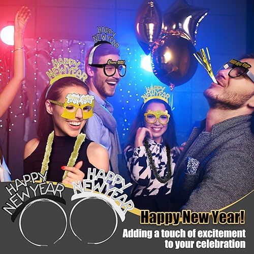 Miniatura 7 de Silipull Suministros de fiesta de Nochevieja 2024 para 48 invitados, incluye 24 sombreros superiores, 24 diademas de tiaras, 48 vasos de papel 2024,