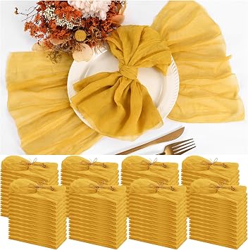 Teruntrue 100 Pack Gold Cloth Napkins Cheesecloth Napkins Set of 100 Gauze Napkins Bulk Washable Boho Dinner Table Napkins Wedding Party Baby Shower Birthday Party Decorations,20 x 20 Inch