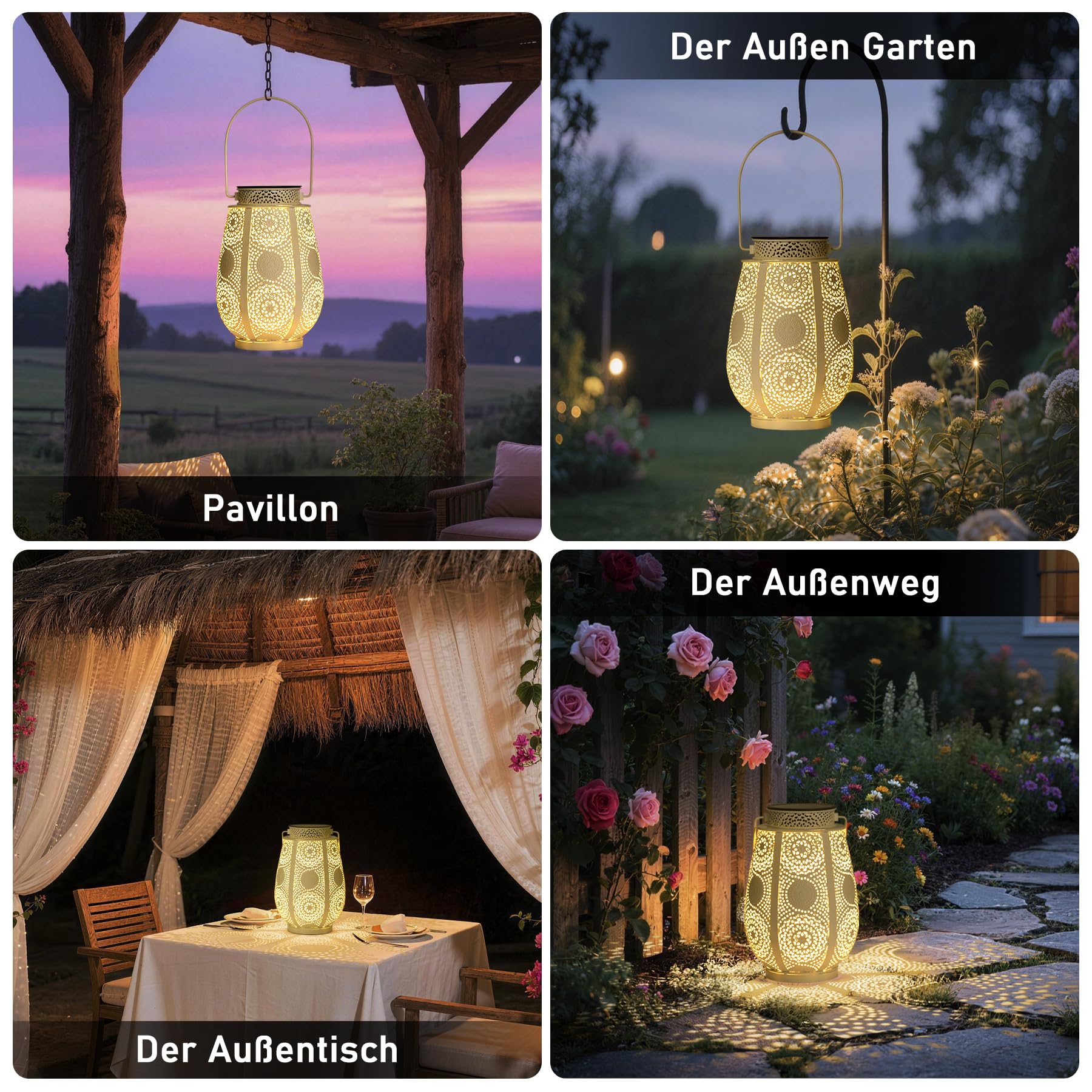 2 Stück Solarlampen für Außen Garten Vintage, IP65 Wetterfest Solarlaterne für Außen Hängend Metal, Rostfrei Solar Laternen mit Haken für Aussen Terrasse Veranda, Geschenk für Frauen Mama Oma(Weiß)