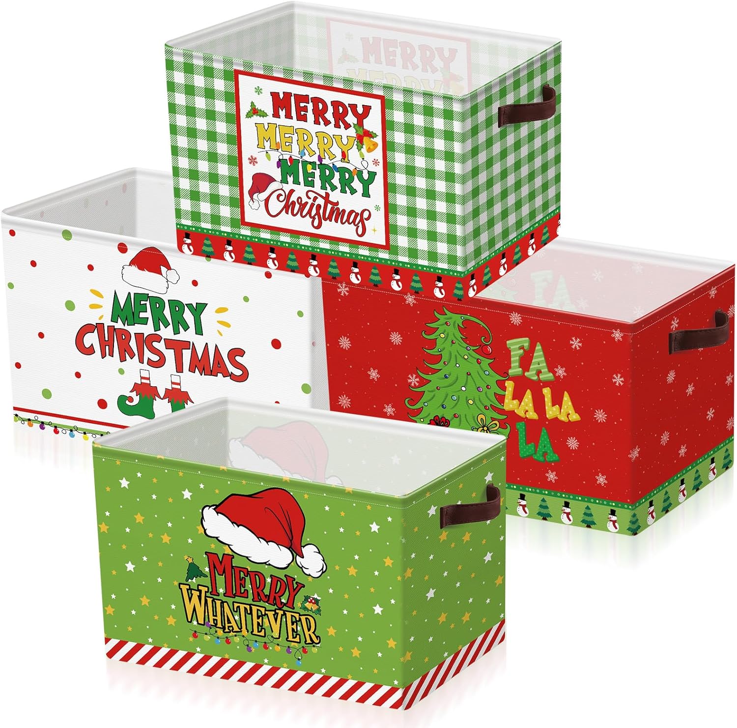 Geelin 4 Pcs Large Christmas Basket for Gifts Empty 15 x 11 x 9.5 Inch Xmas Storage Basket with Handles Collapsible Storage Bin Rectangle Laundry Organizer for Office Home Bedroom Cloth Toy (Elf)