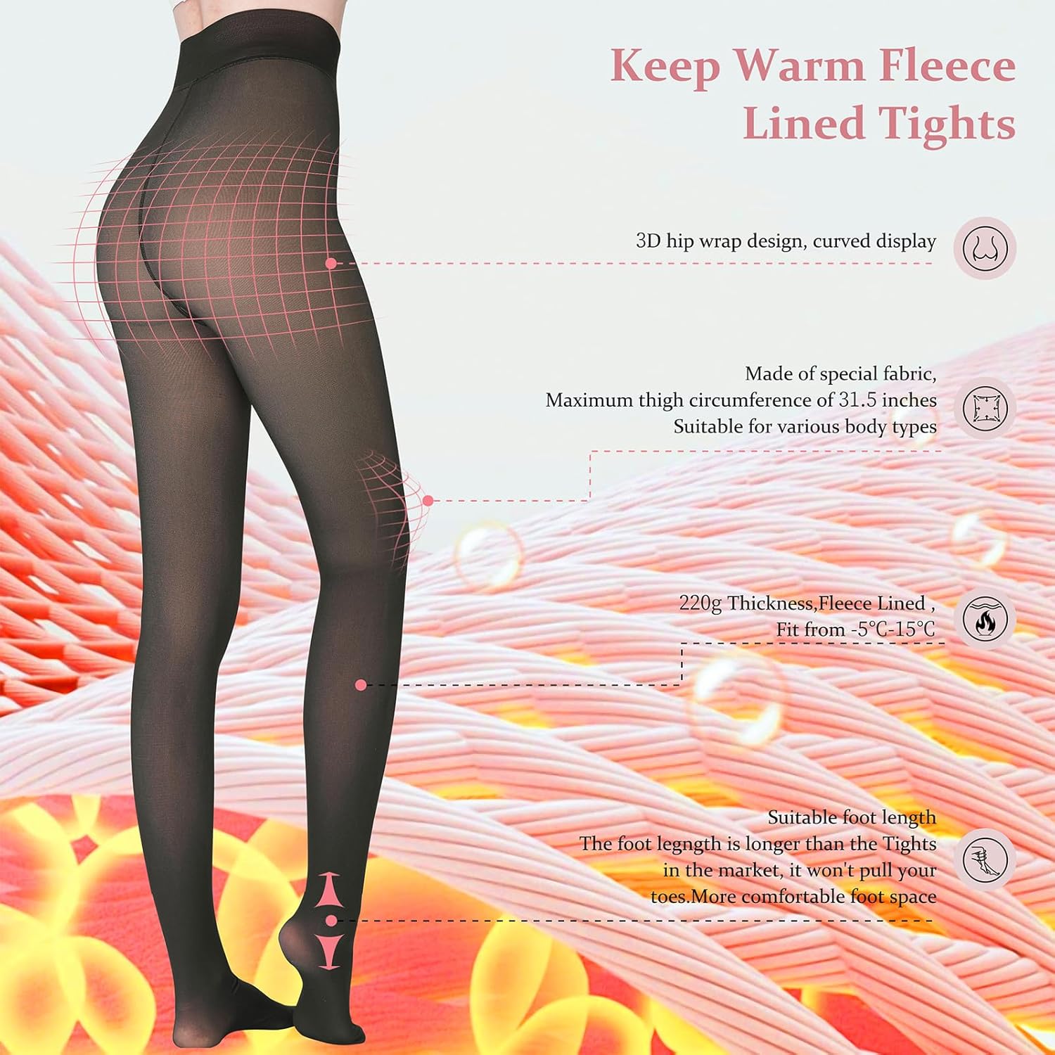 Fleece Lined Tights Women, Warm Pantyhose leggings Women,Fake Translucent Thermal Skin Colored Tights for Winter - Image 4