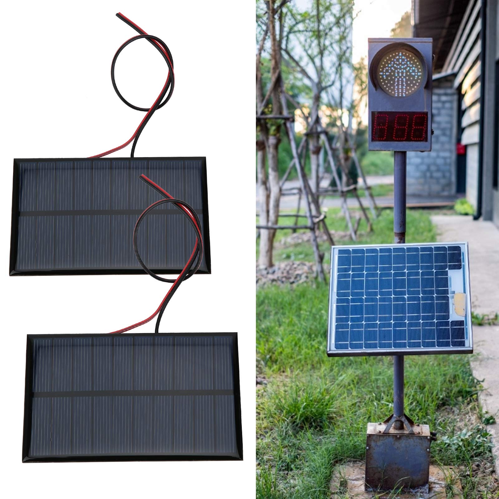 Mini Pannelli Solari 5V 250mA 1,25W, 2 Pezzi Celle Solari Policristalline 110x69mm con Cavo 30cm per Progetti Fai da Te e Caricabatterie per Giocattoli