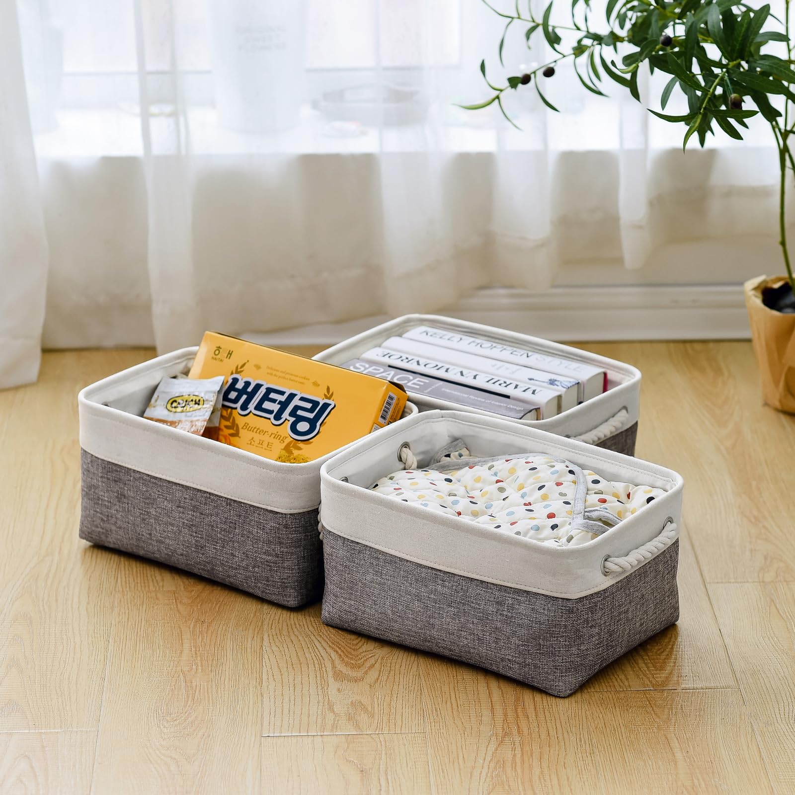 TheWarmHome Cesta de organización y almacenamiento para estantes, 1 paquete de contenedores plegables de 14 x 10 x 6.7 pulgadas, cubos de almacenamiento de tela para armario, organizador de juguetes