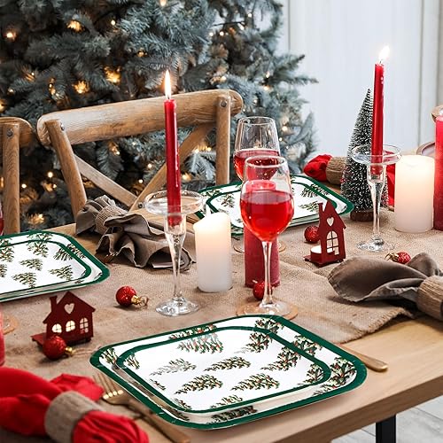 Miniatura 6 de Layhit Juego de 80 platos de papel de Navidad a granel de 7 x 9 pulgadas, juego de platos cuadrados desechables de Navidad, árbol de Navidad, cena,