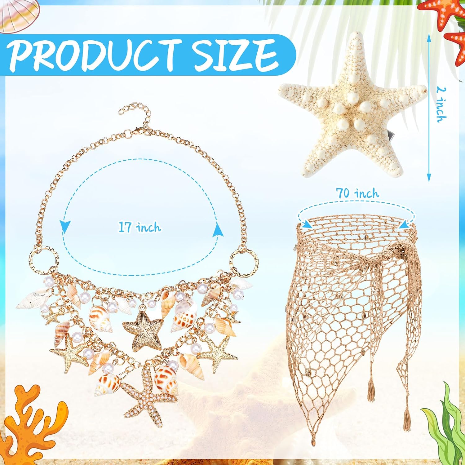4 Pcs Halloween Mermaid Costume for Women Mermaid Outfit Crochet Skirt Cover up Accessories Set for Cosplay Party