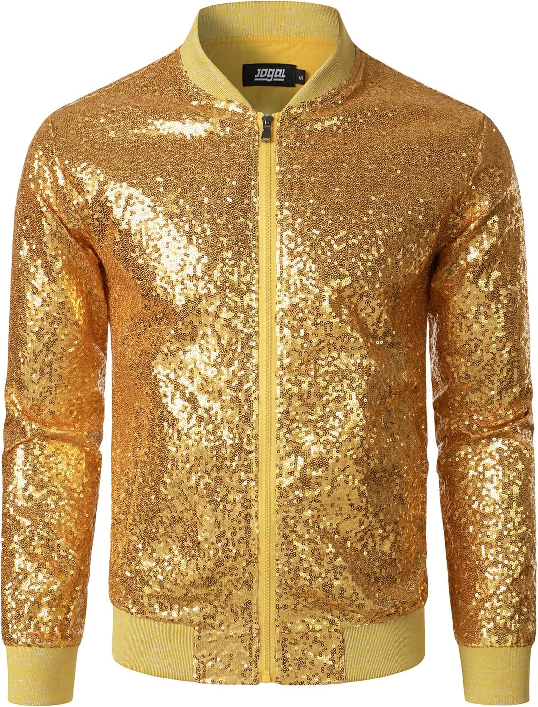 JOGAL Mens Sequins Nightclub Styles Zip up Varsity Baseball Bomber Jacket - Image 2