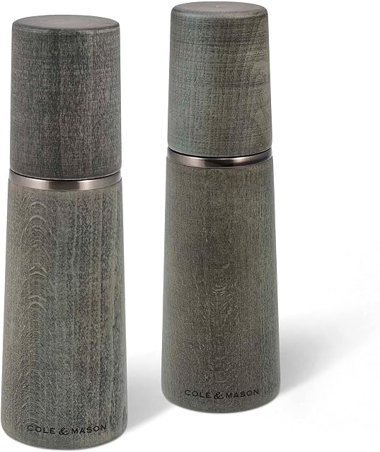 Cole & Mason H322022 Marlow Salt and Pepper Mills | Precision+ Wooden | Beech Wood | 185mm | Gift Set | Includes 2 x Salt and Pepper Grinders | Lifetime Mechanism Guarantee