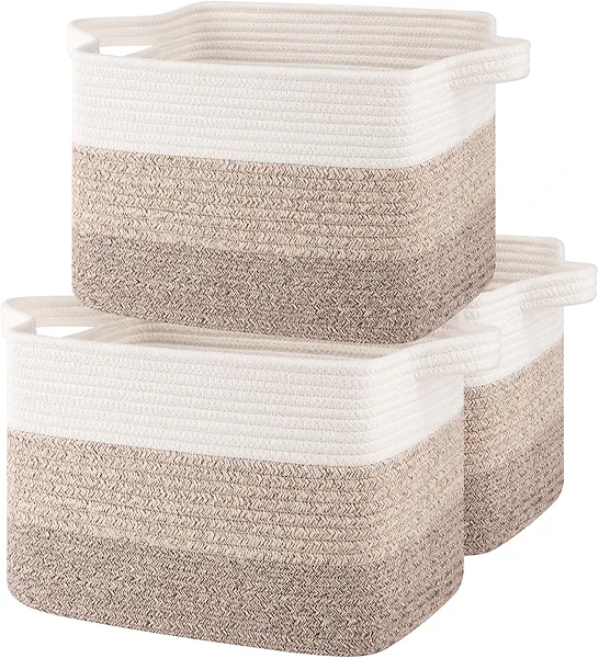 OIASKET Storage Baskets for Organizing, Woven Baskets for Shelves, Rectangle Decorative Organizer for Storage Clothes, Toy, Books, Towels Nursery Bins 3 Pack (Gradient Yellow)