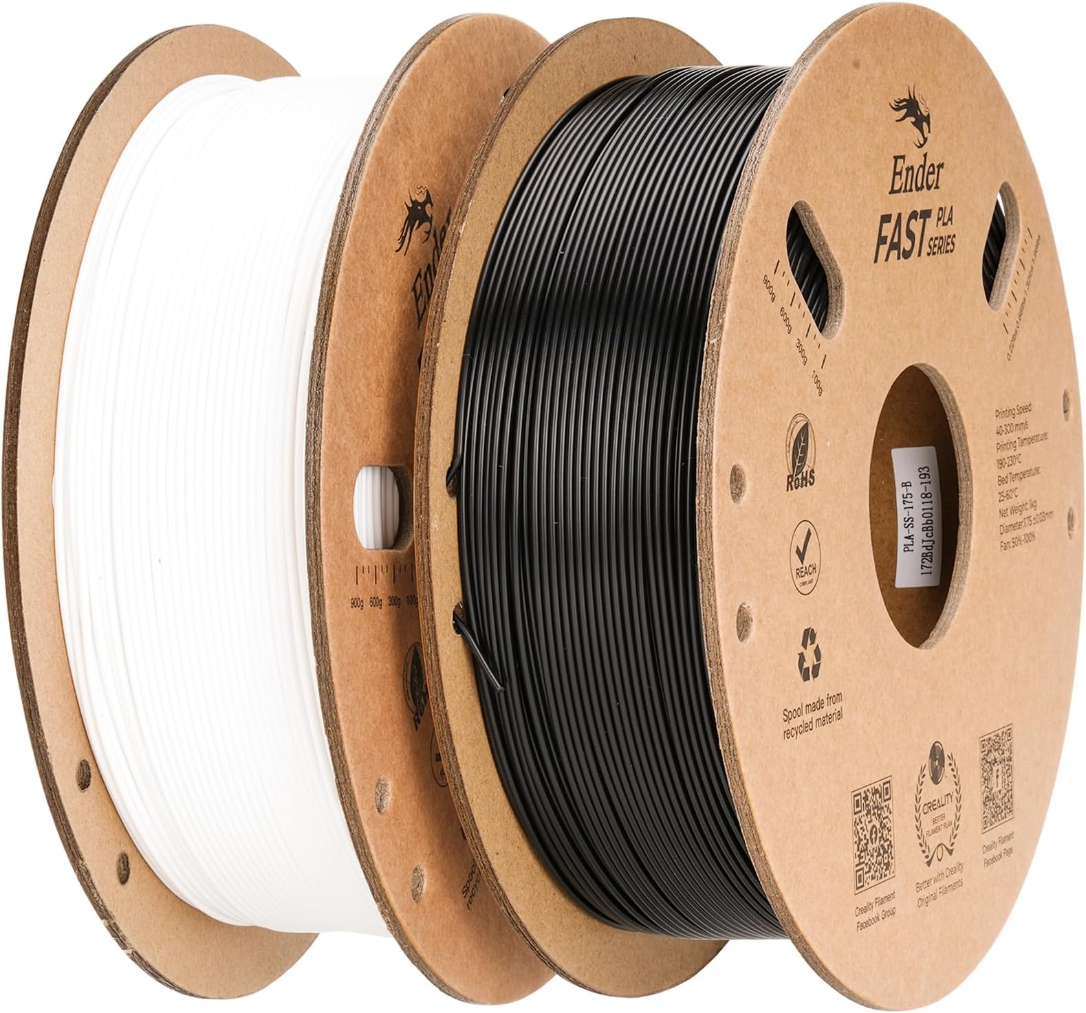 High Speed PLA Filament 1.75mm Bundle 2Kg, 3D Printer Filament for 300mm/s Printing, Rapid PLA Filament No-Tangling, Dimensional Accuracy +/- 0.02mm for Most FDM 3D Printers (Black & White)