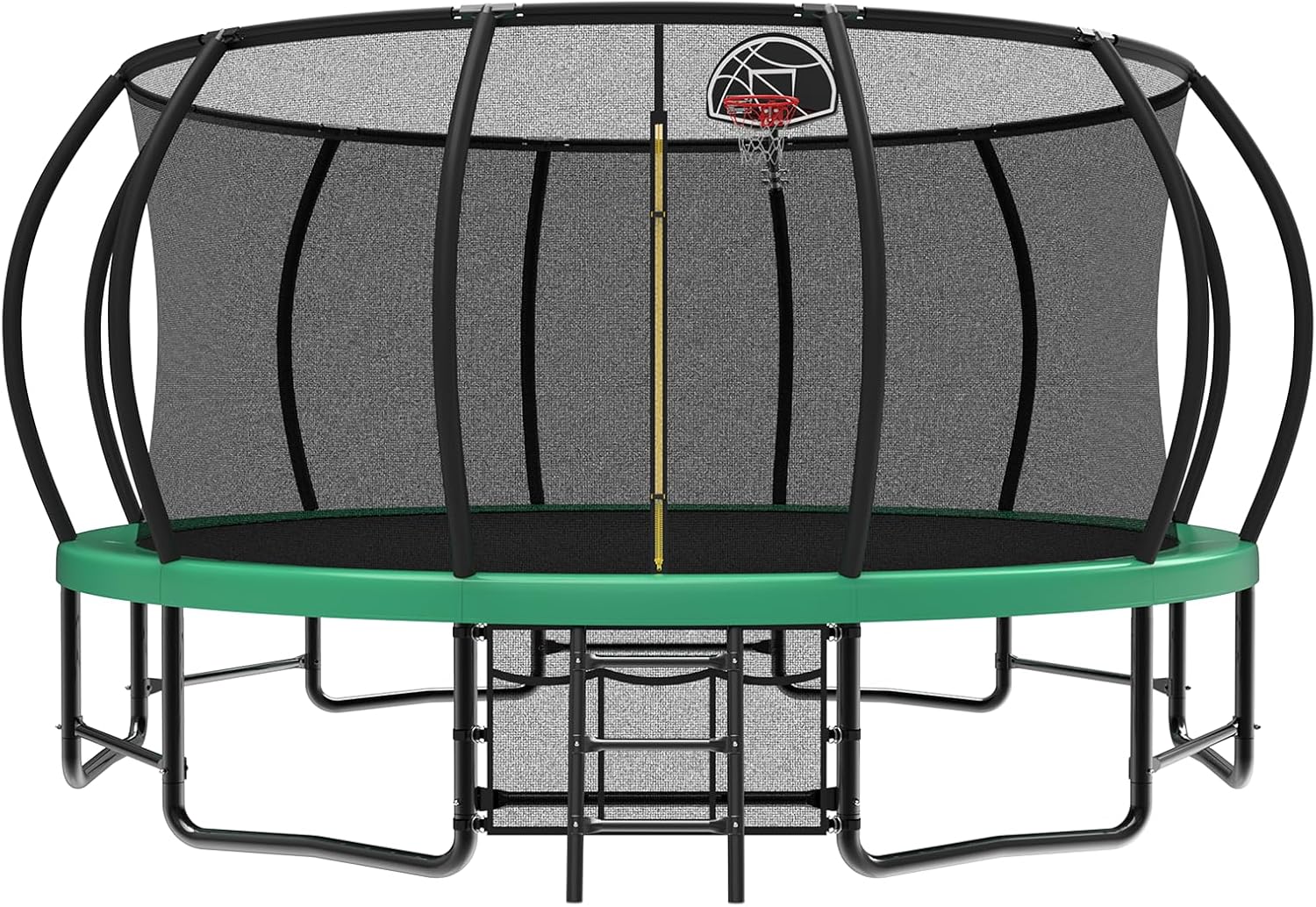 Lyromix 12 14 15 16FT Outdoor Trampolines for Kids and Adults, Pumpkin Trampolin with Curved Poles, Recreational Trampolin with Basketball Hoop and Safety Enclosure Net for Kids and Adults