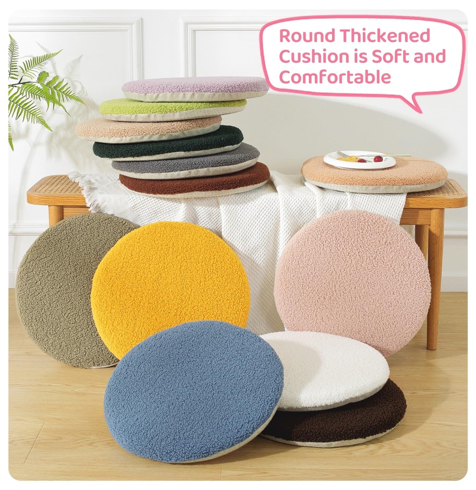 Lot de 2 coussins ronds en peluche épais et doux pour salle à manger, cuisine, bureau - Coussins confortables de couleur unie pour décoration d'intérieur