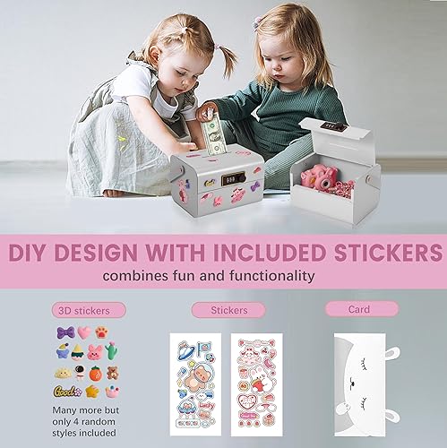 Miniatura 5 de Mini caja de seguridad con cerradura, caja fuerte para dinero y caja de seguridad de efectivo para niños, pequeña caja de seguridad de metal para