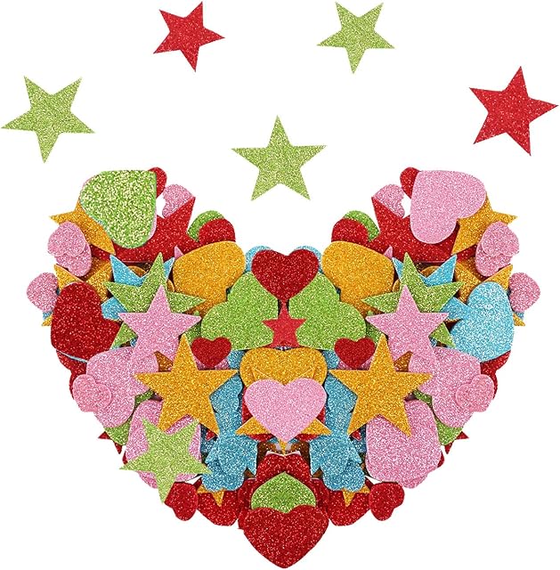 kuou 150 Pcs Foam Stickers, Glitter Stickers Self-Adhesive Foam Shape Stickers, Sparkly Glitter Stickers for Children and Adult Crafts Creative DIY Scrapbooking Wall Card Making(6 Sizes)