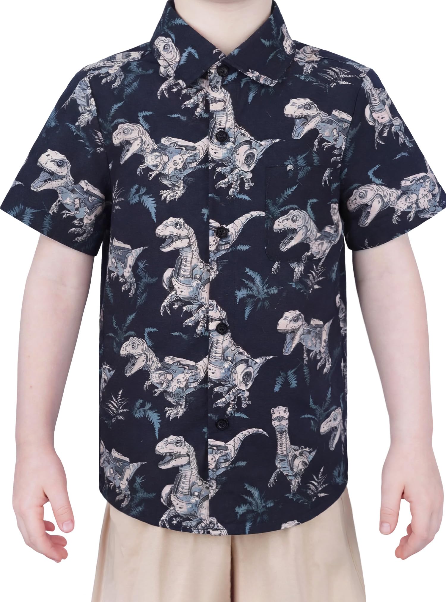 Boys Hawaiian Button Down Shirt, Pure Combed Cotton Short Sleeve Size 3-15Y