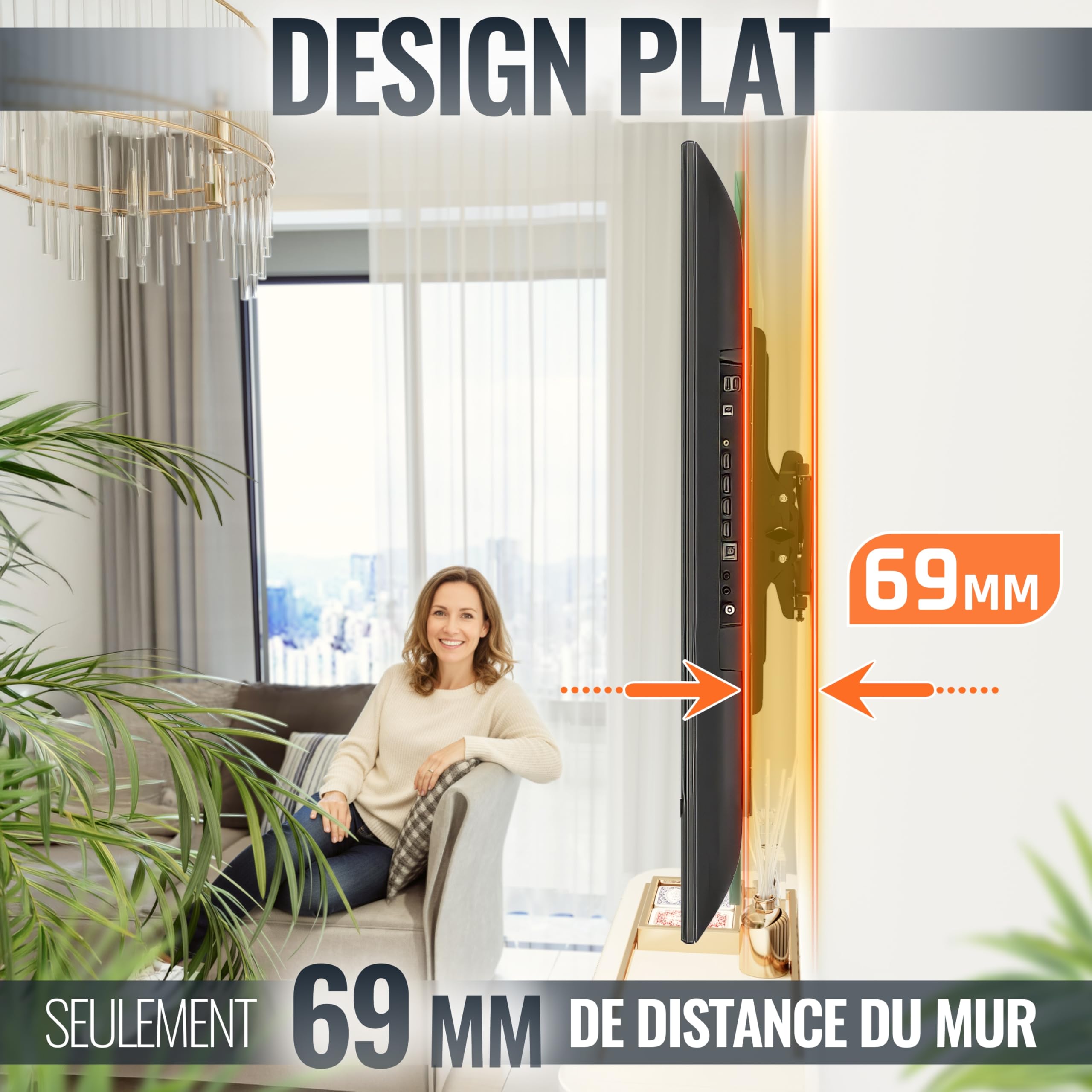 RICOO R09 Support Mural TV 40 à 85 Pouces 42 43 48 50 55 58 60 65 70 75 77 83 Pouces VESA 200x200 à VESA 400x400 Inclinable Universel Fixation Murale TV QLED OLED LED LCD