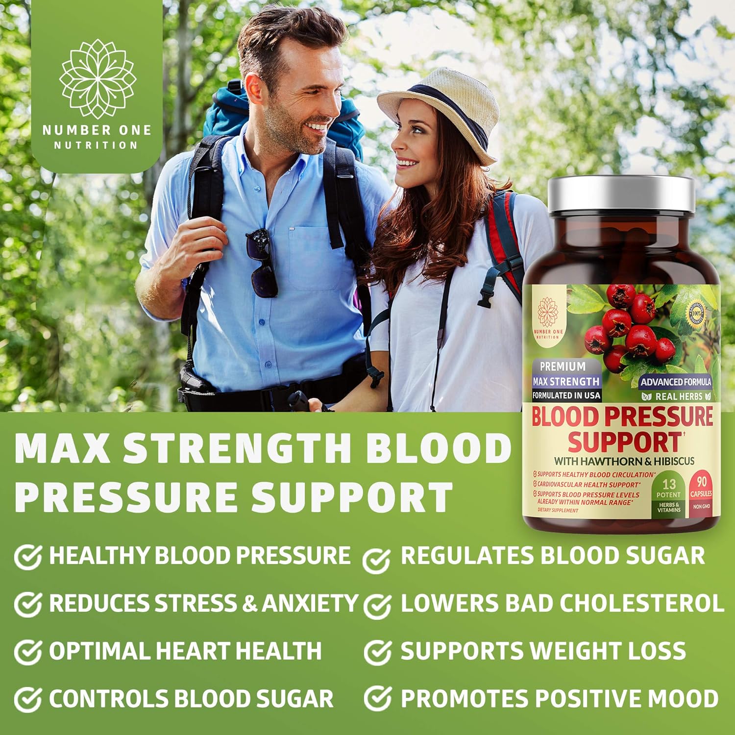 N1N Premium Blood Pressure Support with Hawthorn and Hibiscus [13 Potent Ingredients], Natural Hypertension Supplement to Improve Cardiovascular & Circulatory Health, 90 Caps : Health & Household
