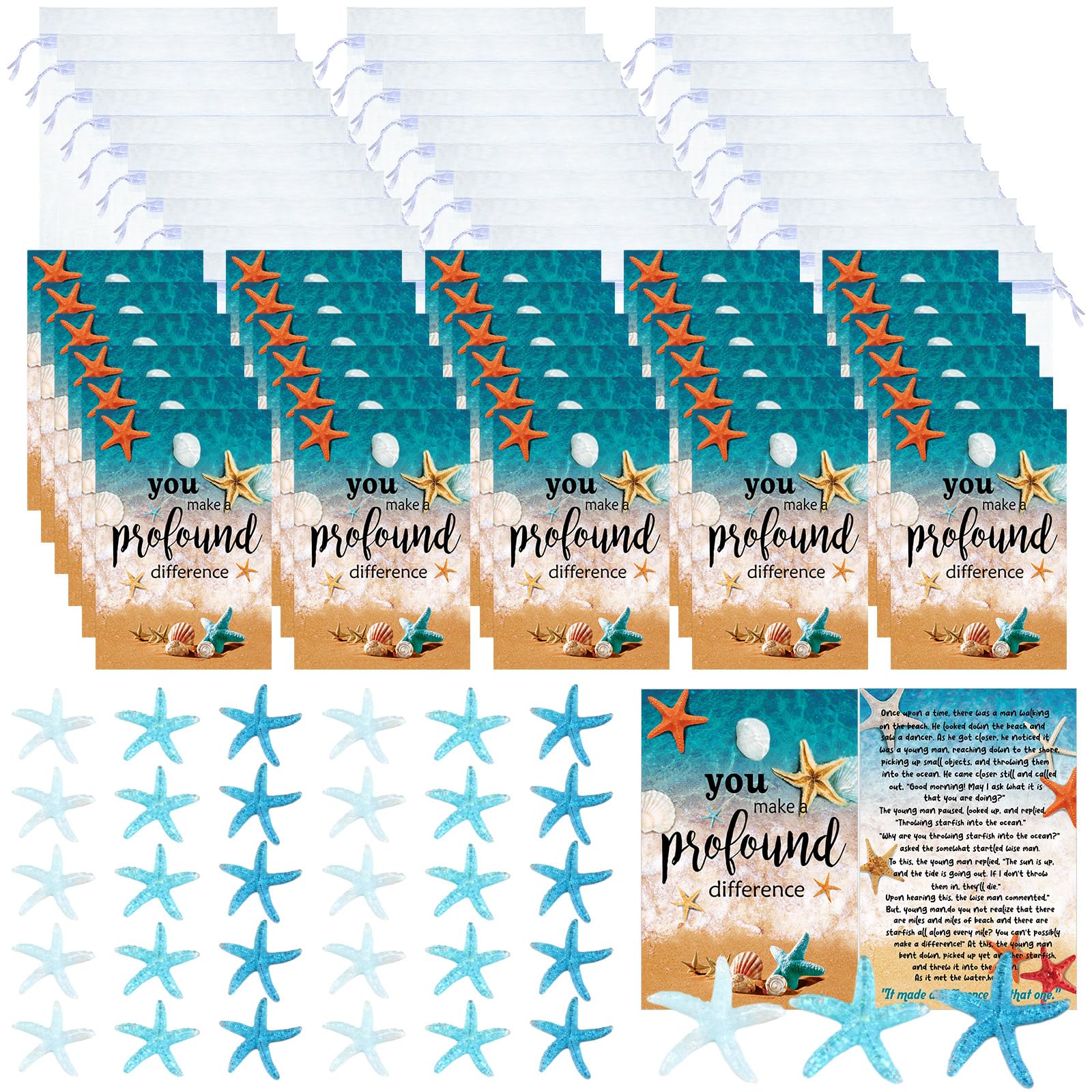 Gersoniel 30 Sets Starfish Story Gifts Bulk Employee Appreciation Gifts Thank You Staff Valentines Sea Gift Include Mini Keychain Charms Notecards