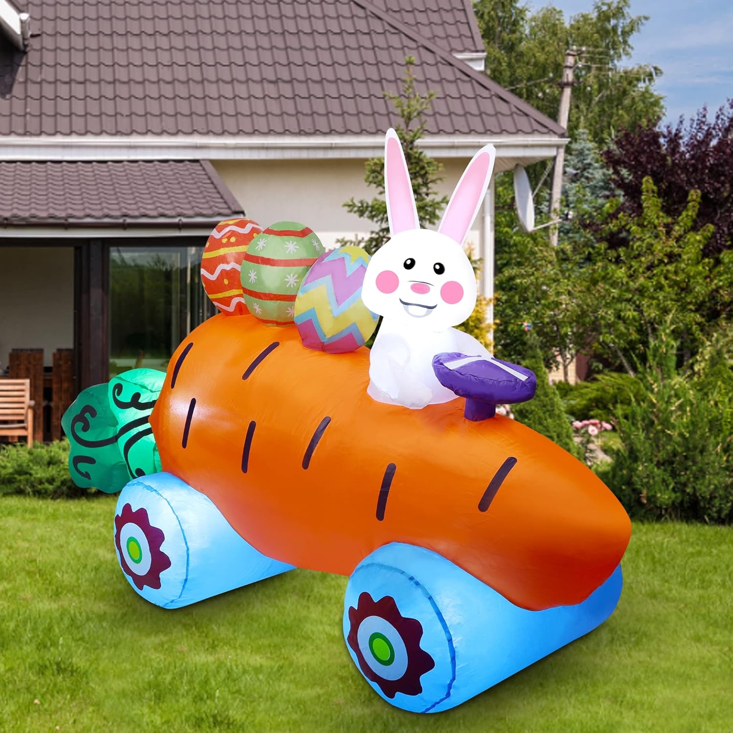 Easter Inflatables Outdoor Decorations, 6 FT Long Inflatable Bunny on Carrot Cart with Easter Eggs, Easter Blow up Yard Decorations for Indoor Outdoor Garden Lawn Holiday Party Decor - Image 8