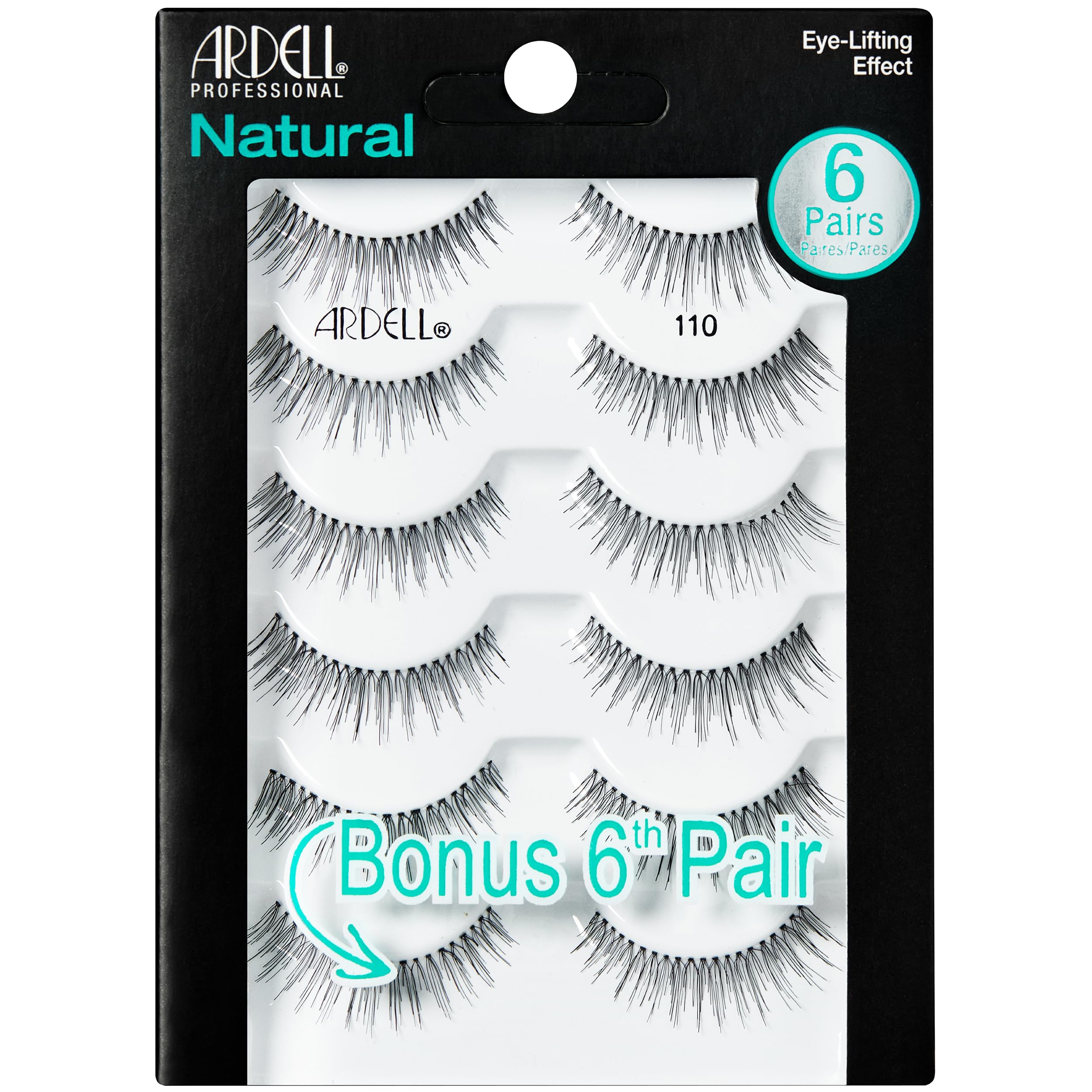 Ardell False Eyelashes Natural Lashes 110 - Lightweight Reusable Strip Lashes Eye-Lifting Effect 5 Pairs Bonus Pair