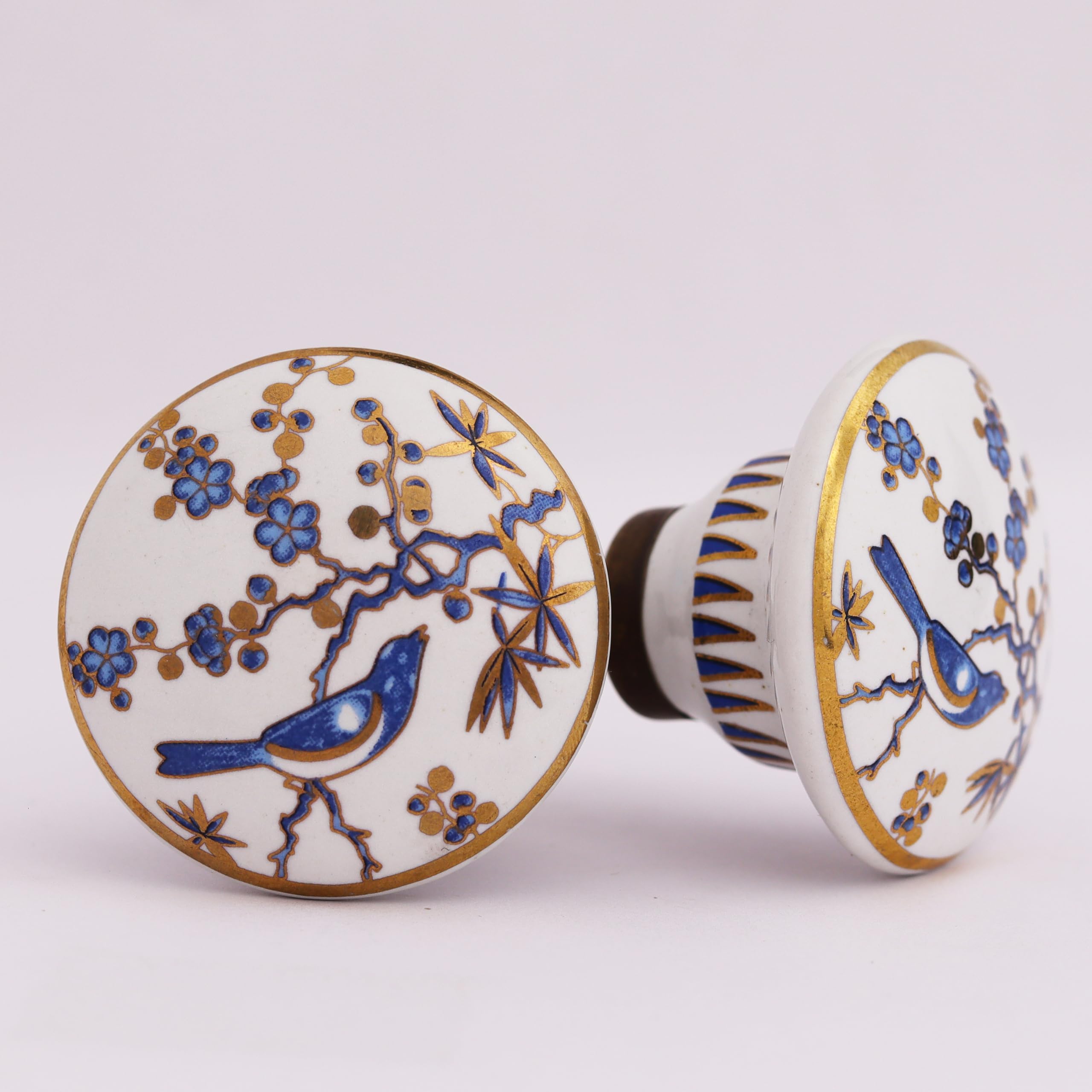 IndianShelf Vocalforlocal Handmade Ceramic Floral Drawer Knobs Dresser Cabinet Door Kitchen Cupboard Pulls Handles (4.44 cm, White, 2 Piece)