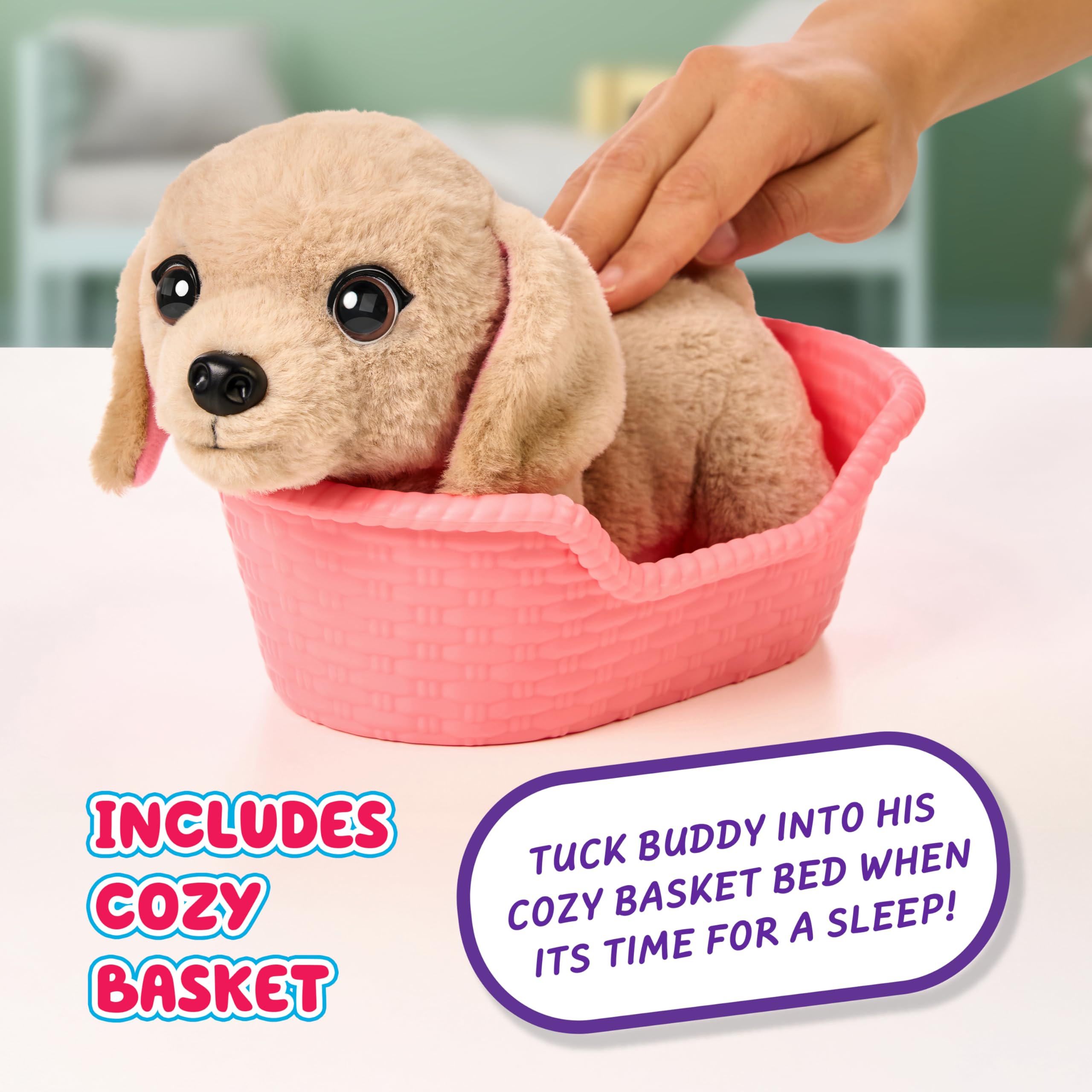 Little Live Pets My Really Real Puppy Mini Buddy The Retriever, Interactive Plush Toy with Basket, 20+ Sounds and Reactions, Puppy Toys for Kids