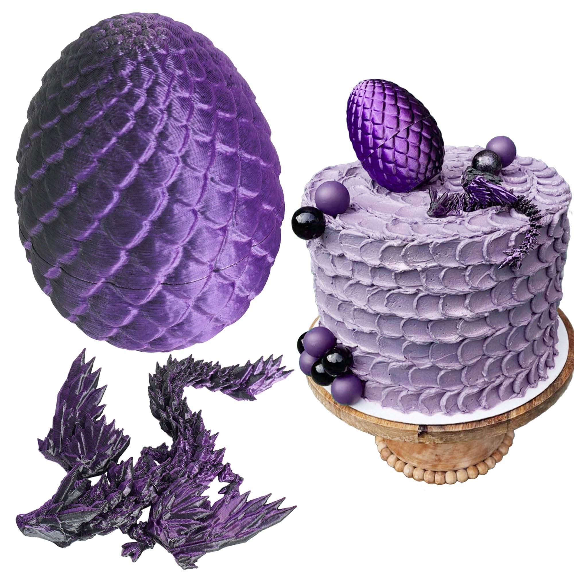 3D Printed Dragon Egg Fantasy Dragon Cake Topper Dragon Eggs Cake Decor Purple Black Balls Cake Decor for Baby Shower Birthday Wedding Party Supplies