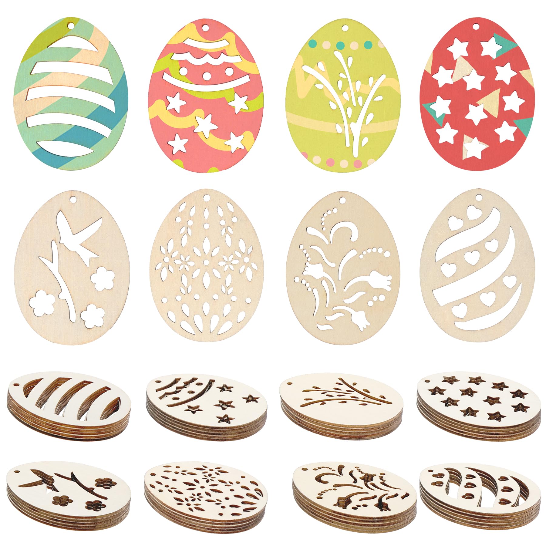 Yookat40 Pieces Easter Egg Wooden Cutout Unfinished Wood Egg Blank Wooden Eggs Cutouts Easter Wood Cutouts Wooden Eggs for Crafts (40)