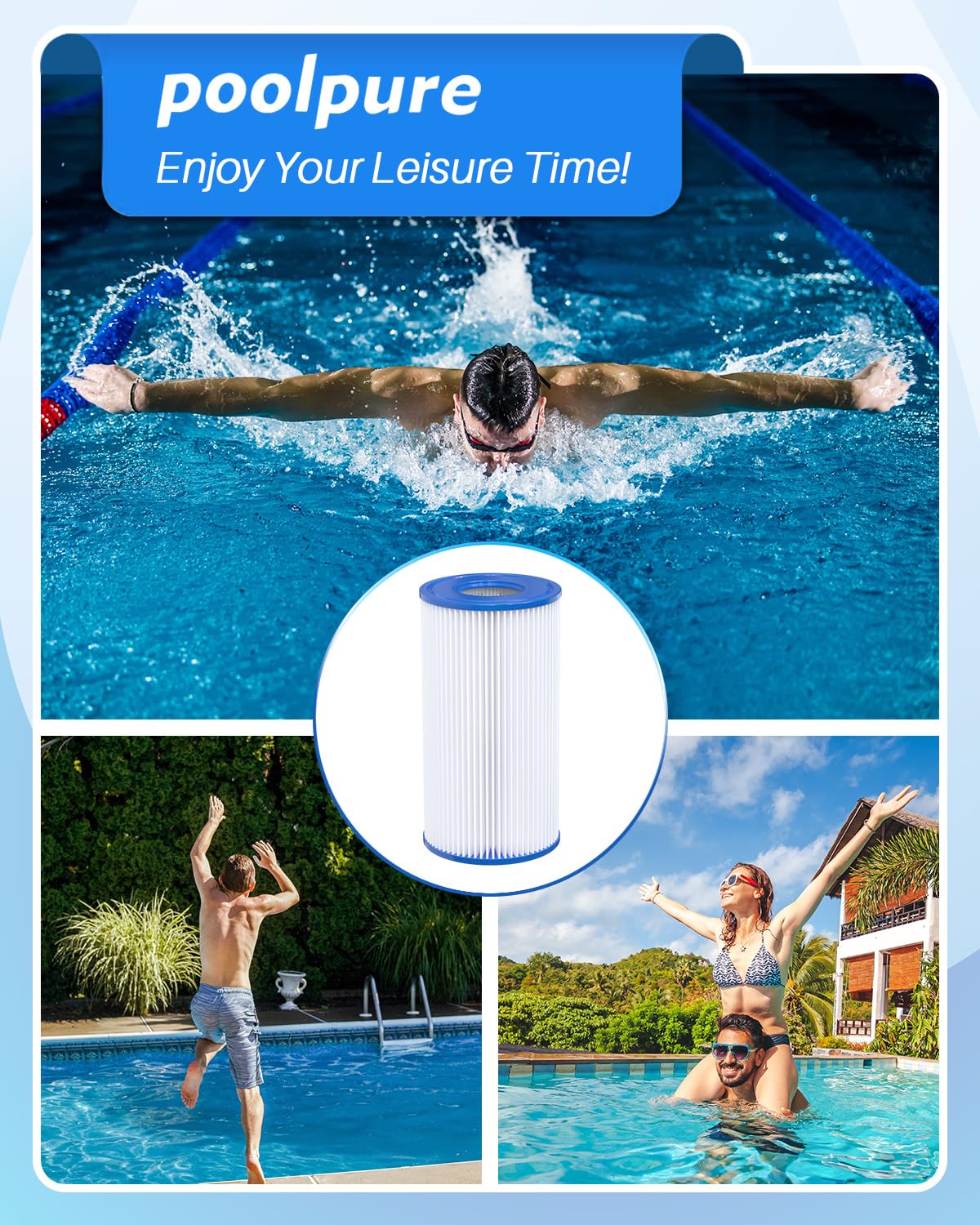 POOLPURE Zamienny filtr do typu A lub C, kompatybilny z Intex 29000E/59900E, łatwy zestaw filtrów basenowych, letnie ucieczki lub letnie fale nad basenami ziemi, opakowanie 6 sztuk