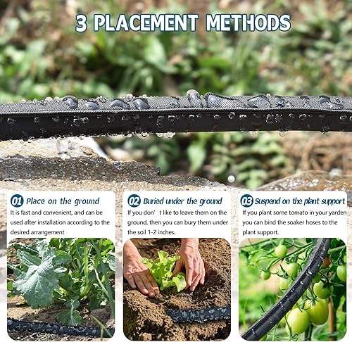 Miniatura 6 de Paquete de 4 mangueras planas de 10 pies para camas de jardín, manguera corta para riego eficiente y eficaz de plantas, manguera de goteo de riego