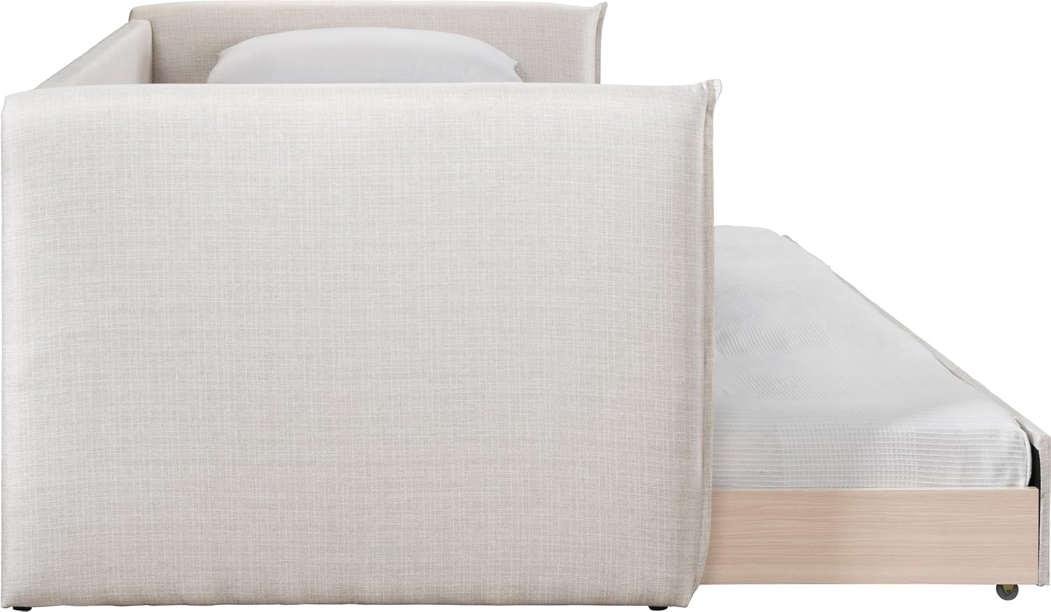 Meridian Furniture ColtonCream-T Colton Collection Modern | Contemporary Twin Daybed with Soft Cream Durable Linen Textured Fabric, Twin Trundle, 84.5" W x 45" D x 32" H, Cream